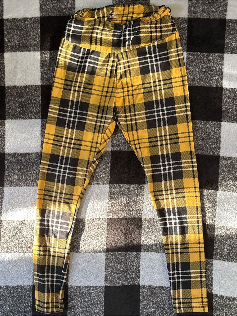 Yellow Plaid Thick Leggings Rue21 NWOT